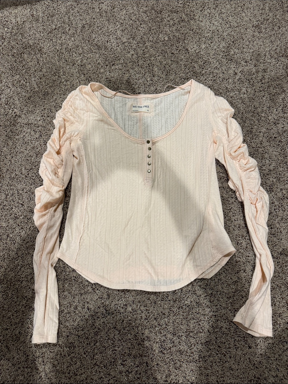 Free People Light Pink Ruched-Sleeve Henley Top